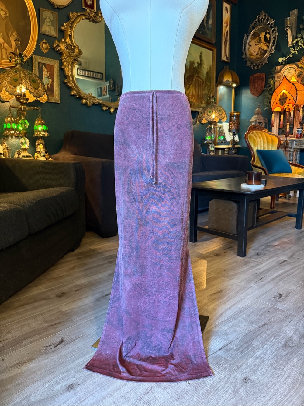 Vintage 90s Per Seption Burnout Velvet Maxi Skirt | Size Small | Y2K Whimsigoth